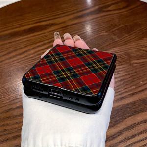 TEMU 휴대폰 케이스 - 빨간색 체크무늬 배경 디자인은 Samsung Z Flip3, Z Flip4, W23 Flip, Z Flip5, W24 Flip, Z Flip6, Z Fold2, W21, Z Fold3, W22, Z Fold4, W23, Z Fold5, W24에 적합합니다.