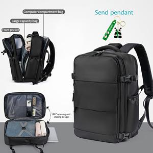 TEMU 기내 반입 규격을 충족하는 다기능 여행용 백팩, 귀여운 키체인 포함, 노트북 수납 공간, 다양한 지퍼 포켓, 여러 수납 공간, 180도 열리는 여행 가방 스타일