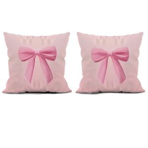 TEMU 핑크 리본 단면 프린트 쿠션 소파 커버 2개 - 피치 스킨 벨벳 쿠션 커버 45*45Cm