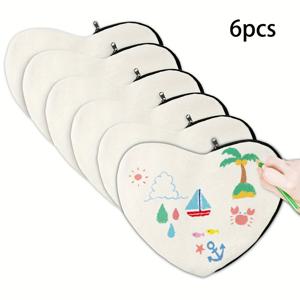 TEMU 하트 모양 서브리메이션 내구성 캔버스 화장품 가방 6개 세트 - 메이크업, 세면도구 및 문구류 보관용 다목적 DIY 공예 파우치 지퍼 포함, 선물 및 여행 필수품에 완벽함, 화장품 정리 주최자