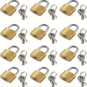 TEMU 12개 미니 자물쇠 세트, 견고한 황동 재질, 열쇠 디자인 | 도난 방지 여행 가방 잠금장치 | 여행 가방/백팩/공구 상자/보석 상자에 적합 | 학교/헬스장/락커 보관용 | 1.2인치 소형 잠금장치 (12개 세트)