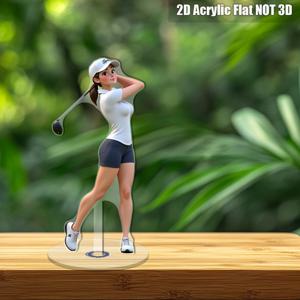 TEMU 2D 평면, 1개 회전형 2D 여성 골퍼 스피닝 데스크 장식 - 스핀 액션 골프 스윙 장식, 골프 애호가 사무실, 집, 골퍼 선물용, 2D 평면