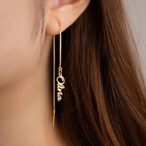 TEMU 맞춤형 스테인리스 스틸 1-2자 이름 스레드 롱 체인 이름 귀걸이, 맞춤 주얼리 선물, 어버이날 선물, 결혼 선물