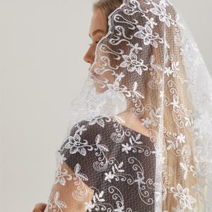 TEMU 자수 헤드스카프, 야외 레저용 통기성, 패셔너블 롱 스카프 장식, 통기성 허니콤 메쉬, 카오 엠브리오 원단, 레이스 트림, 화이트 웨딩 숄, 헤드스카프, 메쉬 페어리 헤드스카프, 다용도 넥워머, 헤비 자수