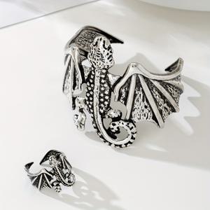 TEMU 여성용으로 디자인된 금색 용 모양의 오픈 링과 팔찌 2개 세트, 커플에게 적합