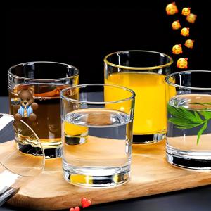 TEMU 4개 세트 가정용 강화유리 물컵, 두꺼운 바닥 내열컵, 우유, 맥주, 음료, 주스, 위스키에 적합