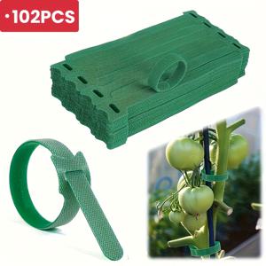 TEMU 55/102개, 재사용 가능한 6인치 미끄럼 방지 나일론 녹색 식물 고정 끈, 식물 고정, 원예용 및 케이블 관리를 위한 조절 가능한 클로저, 안전한 식물 스트랩, 매직 테이프 타이, 녹색