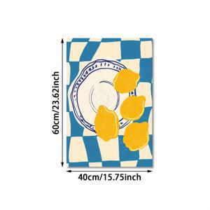TEMU 1pc 프레임리스 레몬 주방 아트 프린트 - 청색과 흰색 체크 배경에 생동감 있는 노란색 과일, 현대적인 벽 장식, 가정, 거실, 침실, 욕실, 실내 사용, 현대 벽 미술 | 디자인 | 프레임리스 포스터, 과일 벽 미술