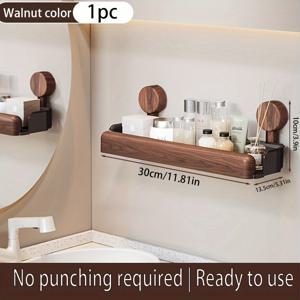 TEMU 욕실용 인조 나무 수납 선반 - 접착제 없는 화장품 수납 선반, 벽걸이 중공 샤워 선반, 공간 절약, 주택, 아파트, 기숙사 및 임대 주택용 필수 정리함