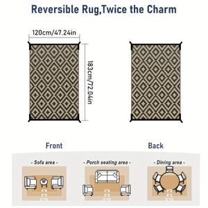 TEMU 야외 러그, 양면 매트, 야외 지역 매트, 플라스틱 외부 매트, 기하학적 RV 매트, 파티오 캠핑 RV 피크닉 뒷마당 데크 발코니 해변용, 정원 장식