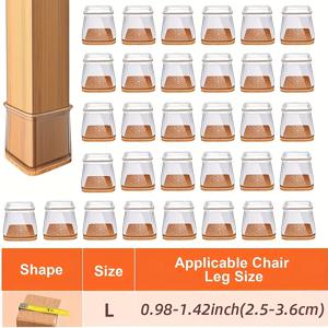 TEMU 24개 대형 투명 사각 실리콘 의자 다리 커버 세트. 스크래치 및 소음으로부터 나무 바닥을 보호하도록 설계되었으며, 다양한 가구에 적합합니다. 미끄럼 방지 기능이 있으며 세척이 가능하며 투명합니다.