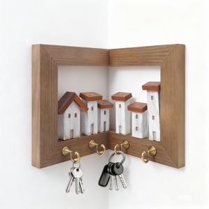 TEMU 4개의 고리와 함께 있는 소박한 스타일의 벽걸이형 키 랙. 침실, 가정 벽에 보관하고 예술 및 공예품 정리에 적합합니다. 이 나무 현관 수납 랙은 키 걸이로 사용됩니다.