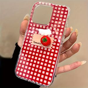TEMU 폰 케이스: 큰 구멍 IND 레드 앤 화이트 체크무늬 라벨 입체 토마토 아이폰 11 12 13 Pro Max용