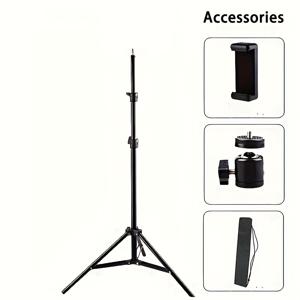 TEMU 2.1m/6.8ft 높이 조절 가능한 360° 회전 스마트폰 삼각대, 휴대폰 클램프 & 메탈 헤드 포함, 수평/수직 촬영 및 에어리얼 포토 지원, 접이식 디자인으로 간편 보관 – 사진 촬영, 셀카, 라이브 스트리밍에 이상적