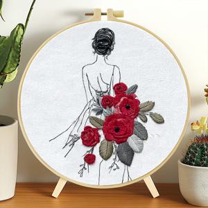 TEMU 1개 자수 키트, 20x20cm/7.9x7.9인치, 여성용, 수제 DIY 자수 키트, 성인 초보자용, 자수 천, 설명서, 자수틀, 바늘과 실 포함, 친구나 가족에게 선물하기 적합, 가구, 사무실 수제 예술품