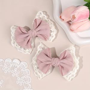 TEMU 여성을 위해 디자인된 코듀로이 리본 헤어 클립 2개 세트. 레이스 리본 장식이 특징이며, 가을 및 겨울 파티에 완벽한 스타일리시한 헤어 액세서리입니다.