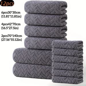 TEMU 욕실 타월 세트 12개, 수건 6개 + 핸드 겸 페이스 타월 4개 + 목욕 타월 2개, 샤워 스파 수영장 헬스장용 가정용 속건성 흡수성 타월 세트, Ldeals 선물, 목욕 타월 세트, 세수 타월 세트, 가정용