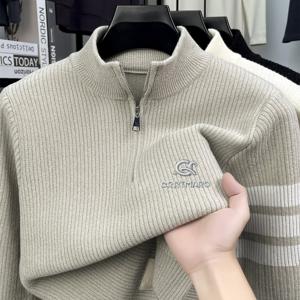 TEMU 남성용 카트마 CRRTMARO 하이넥 두꺼운 니트 언더레이어 - 겨울 베이스 레이어 스웨터, 보온 하프 지퍼 스탠딩 칼라, 캐주얼 레이어링 (솔리드 컬러) - 손세탁/드라이클리닝, 브랜드 이름 Synergy Advge