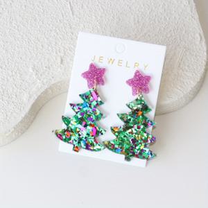 TEMU 크리스마스 1쌍 반짝이는 크리스마스 트리와 로즈핑크 별 아크릴 여성용 드롭 귀걸이, 빈티지 귀여운 심플한 다용도 선물