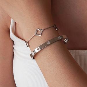 TEMU 2개 세트 럭셔리하고 우아한 스테인리스 스틸 팔찌와 팔찌 조합, 창의적인 클로버 디자인, 반짝이는 빛, 여성용 패션 주얼리, 연회, 일상 패션, 출근 또는 휴일 선물에 적합