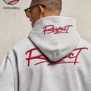 TEMU 남성 가을/겨울용 라이트 그레이 스타일리시 후드티, 'Respect' 자수, 트렌디한 스트리트웨어 탑