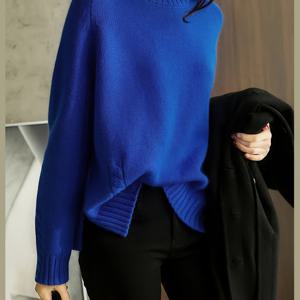 TEMU 플러스 사이즈 - 플러스 사이즈 - 플러스 사이즈 여성 가을/겨울 캐주얼 패션 인품 데일리 출퇴근 다용도 쉬운 단색 하이 칼라 헴 약간 열린 포크 디자인 슬림핏 질감 고급스러운 부드러운 우아한 게으른 스타일 플러스 사이즈 따뜻한 풀오버 탑