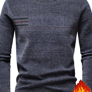 TEMU 신상 가을/겨울 남성용 긴소매 크루넥 스웨터, 가로줄무늬 두꺼운 셔닐, 부드럽고 따뜻하며 피부에 친화적인 패셔너블한 캐주얼 니트 풀오버, 스타일리시한 컬러 상의