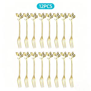 TEMU 잎 모양 손잡이가 있는 창의적인 디저트 포크 12개 세트, 내구성이 뛰어난 스테인리스 스틸 재질 - 디저트, 과일, 스낵, 케이크, 치즈, 샐러드에 적합 - 가정, 레스토랑, 파티, 결혼식 및 선물용으로 이상적