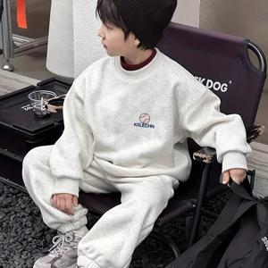 TEMU 화이트 그레이 2025 신상 남아용 스웨트셔츠, 멋진 티셔츠, 긴팔 크루넥 키즈 상의