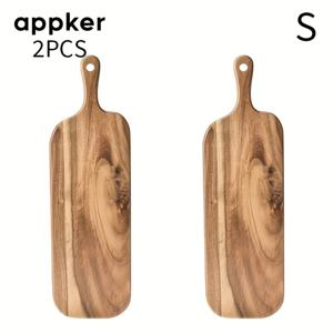 TEMU 2개 세트 앱커 나무 서빙 보드 (손잡이 포함) - 소형 직사각형 샤쿠테리 보드 & 나무 무늬, 광택 나무 플래터, 치즈, 고기, 피자, 빵, 과일용 - 컴팩트 주방 & 휴일 필수품