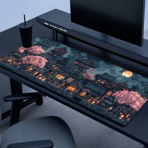 TEMU 1개 일본 애니메이션 벚꽃 & 야경 데스크 매트 - 미끄럼 방지 XL/XXL 게이밍 마우스 패드 & 키보드 커버, 고무 베이스, HD 프린트 일본 패턴, PC/노트북용, 내구성 있는 컴퓨터 액세서리, 홈 오피스, 게이머 선물