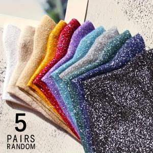 TEMU 5켤레 랜덤 혼합 발송 여성 패션 컬러풀 트렌디 반짝이는 골드 & 실버 실리콘 중간 길이 양말 사계절