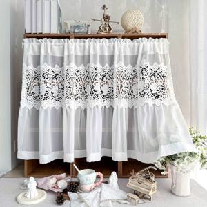 TEMU 주방용 섬세한 화이트 시어 발란스, 레이스 컷아웃이 있는 짧은 커튼으로 조명 필터링 효과, 창문 상단, 맥라메 로드 포켓, 카페 또는 욕실 캐비닛 룸 디바이더로 적합