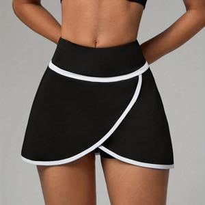 TEMU 여성 스포츠 스커트 | 블랙 앤 화이트 컬러 블록, 비대칭 밑단, 반바지 안감 및 포켓, 캐주얼 웨어, 러닝, 요가, 헬스, 테니스, 골프에 적합
