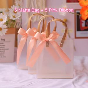 TEMU 그녀/그를 위한 선물 10개입(무광택 가방 5개 + 핑크 리본 5개) 투명 토트백, 나비 축제 선물 토트백, 생일 신부 들러리가 가장 좋아하는 사탕, 플라스틱 선물 가방, 쇼핑백, 주얼리 반지, 목걸이, 귀걸이, 상자