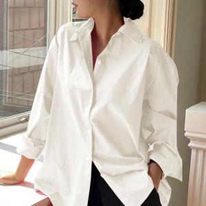 TEMU 솔리드 컬러 버튼셔츠 - 루즈핏 드롭 숄더 롱슬리브 블라우스, 솔리드 컬러 버튼프론트 플라켓, 캐주얼 & 프로페셔널 웨어를 위한 봄/가을 필수 아이템, 세탁기 사용 가능한 논스트레치 셔츠