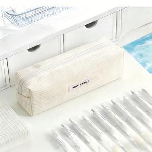 TEMU 세련된 코듀로이 필통 1개 | 단색의 우아한 문구 정리함, 휴대용 메이크업 가방으로도 사용 가능, 부드러운 촉감, 신학기 필수품, 접이식, 다기능, 패션, 크기: 19*7*6(cm)