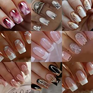 TEMU 96개 네일 아트 랜덤 발송 짧은 사각형 여름 화이트 이지 그라데이션 프레스온 네일 풀 커버리지 인조 네일 세트 여성용 네일 패치 콤비네이션 세트 패션 탈착식 인조 네일