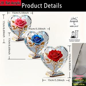TEMU 2D 플랫 - 3개 세트 2D 플랫 장미 창의적인 홈 데스크탑 장식 소형 장식품 고품질 투명 플라스틱 보드 2D 플랫 인쇄 통합 L자형 디자인 다양한 독특한 디스플레이 스타일 분위기 추가 적합한 홈 농가 스타일