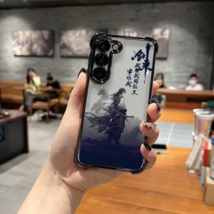 TEMU 갤럭시 S25 S24 S23 S22 S21 FE 울트라 플러스 4G 5G용 중국 레트로 스타일 검객 폰 케이스, 충격 방지 투명 소프트 백 커버
