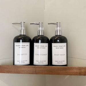 TEMU 3개 플라스틱 비누 디스펜서, 조리대 로션 병, 샴푸, 샤워 젤, 컨디셔너 빈 병, 라벨 포함, 욕실 용품, 홈