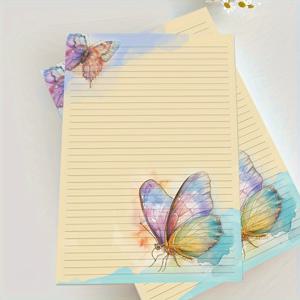 TEMU B5 1권/25±1장, 1권/50±1장 연한 노란색 - 나비 문구 아늑한 스타일 노트북 고급스러운 가로선 플래너 노트 레터 문구 선물 오리기미 블루 가로선 단면 찢을 수 있는 종이 메모장 해변 디저트