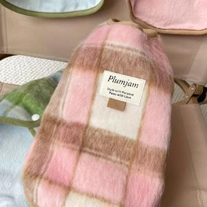 TEMU 체크무늬 강아지 코트 - 더블 레이어 보온 기능과 압정 고정, 부드러운 파스텔 색상 (녹색/파란색/분홍색/베이지색/갈색) - 소형, 중형, 대형 견종을 위한 포근한 겨울 스웨터