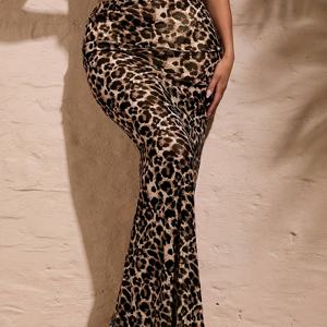 TEMU 여성용 새로운 패션 부드럽고 피부 친화적인 브라운 프린트 머메이드 스커트