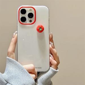 TEMU 대형 구멍 투명 IND 단색 심플 영어 폰 케이스, 입체 토마토 디자인, 아이폰 11 12 13 17 프로 맥스용