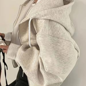 TEMU 여성용 지퍼업 스웨트셔츠, 솔리드 컬러 후드 스웨트셔츠