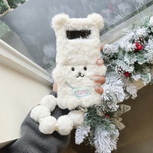 TEMU 휴대폰 케이스 - 가을/겨울 따뜻한 베이지색 크로스바디 가방 곰돌이 접이식 휴대폰 케이스 (목걸이 스트랩 포함), 삼성 갤럭시 Z 플립 6 5 4 3 호환