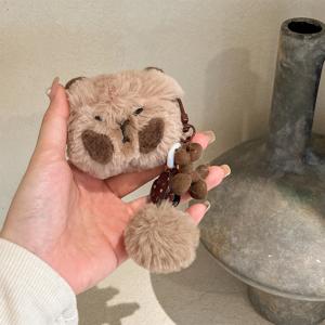 TEMU 플러시 귀여운 카피바라 이어폰 케이스, 애플 에어팟 1/2/에어팟 프로/에어팟 프로 2/에어팟 프로 3/에어팟 3/에어팟 4용, 랜야드 팔찌 포함 보호용 소프트 케이스