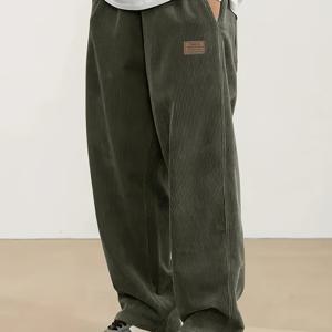 TEMU WOT 오리지널 디자인 남성용 캐주얼 바지 (봄, 여름, 가을, 겨울용), 코듀로이 트라우저, 루즈핏 및 스타일리시, 4포켓 장인 정신, 레그 스타일, 섬유 소재, 논스트레치, 패셔너블하고 다재다능
