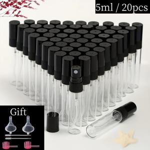 TEMU 투명 유리 향수병 20개 세트 2ml 3ml 5ml 10ml 스프레이 병, 편리한 뷰티 메이크업 보충용 유리 스프레이 병, 초극세사 미스트 스프레이 병, 재충전 가능한 유리 향수병, 블랙 노즐 플라스틱 스프레이어, 미니 패션 여행 필수품